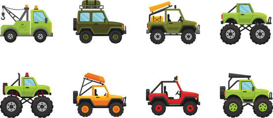 Off Road Jeep Collection Set with 4x4 Adventure Vehicles for Safari Travel Vector Illustration Design © Mstferdoshi
