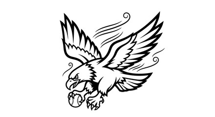 Naklejka premium Black silhouette vector illustration of a flying eagle tattoo design with detailed wings and feathers