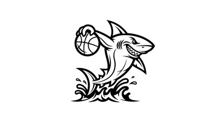 Naklejka premium simple black silhouette illustration of a shark resting on a branch in a cute cartoon vector style
