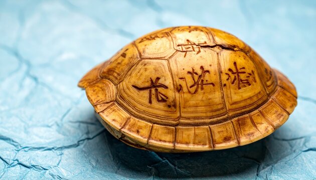 Ancient Chinese Oracle Bone Script Etched on a Faded Turtle Plastron Showing Primitive Inscriptions