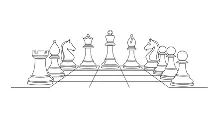 Minimalist Chess Game Setup, Strategic Board Game Pieces Outline © Ahmad