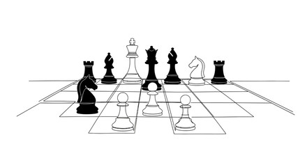 Chess Game Strategy Black and White Pieces on Board - Strategic Planning © Ahmad