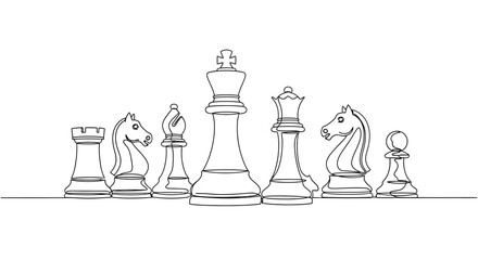 Chess Pieces Line Art Drawing - King, Queen, Knight, Rook, Bishop, Pawn © Ahmad