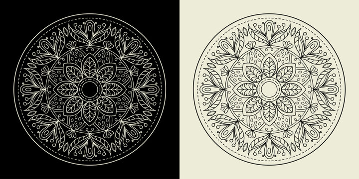 Abstract Floral Mandala Black and White Coloring Page Design