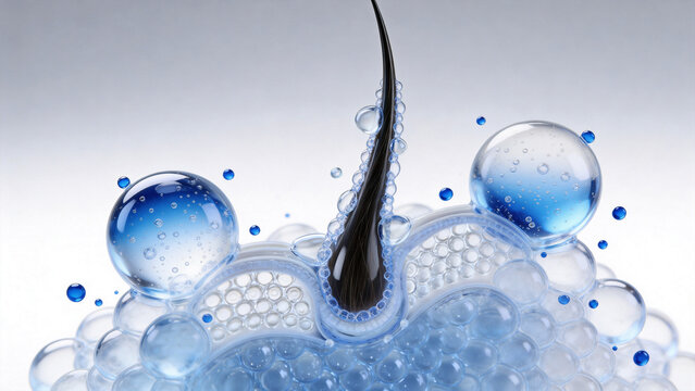 Hair follicle with blue bubbles