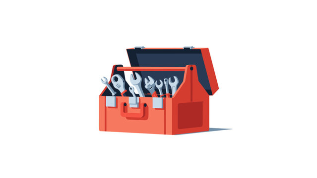 Red toolbox with metal tools inside.