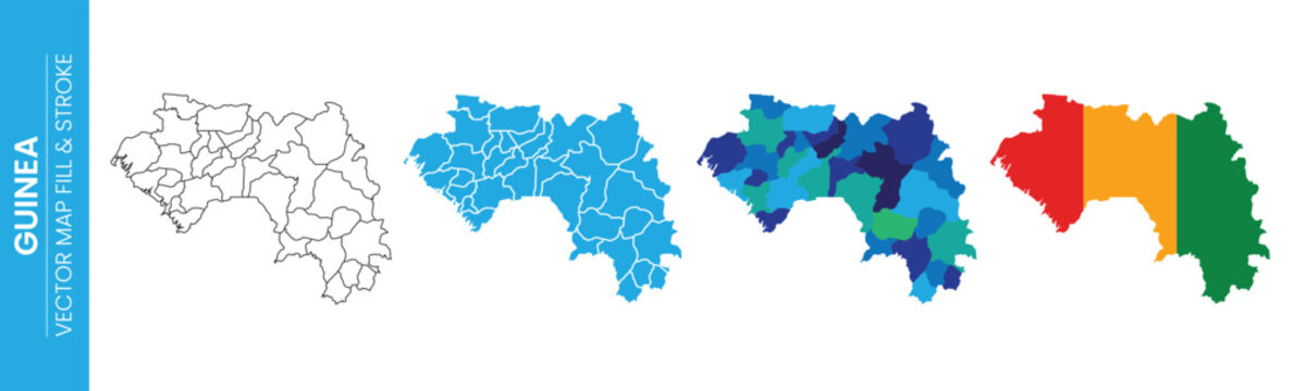 Guinea map outline filled with different shades of blue and green colors