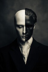 Fototapeta premium Man with two faces showing good and evil in a creative art display