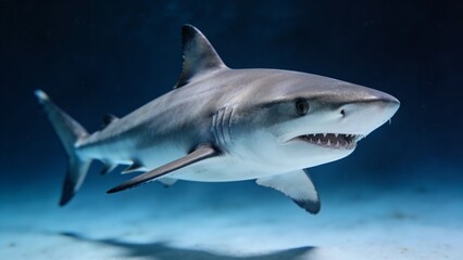 Obraz premium Majestic Shark Swimming Gracefully in Deep Blue Underwater Habitat