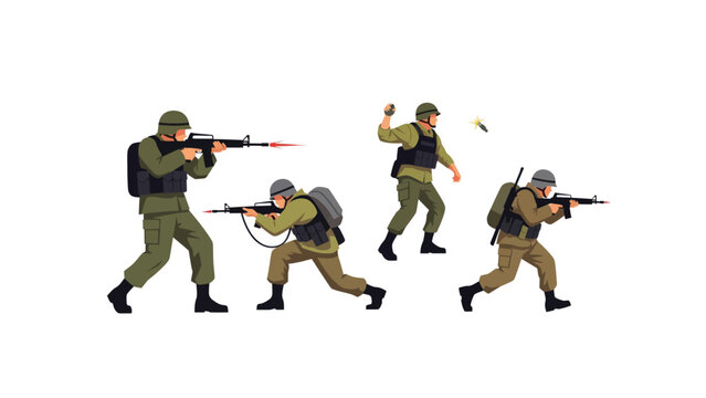 Soldiers in combat gear moving forward.