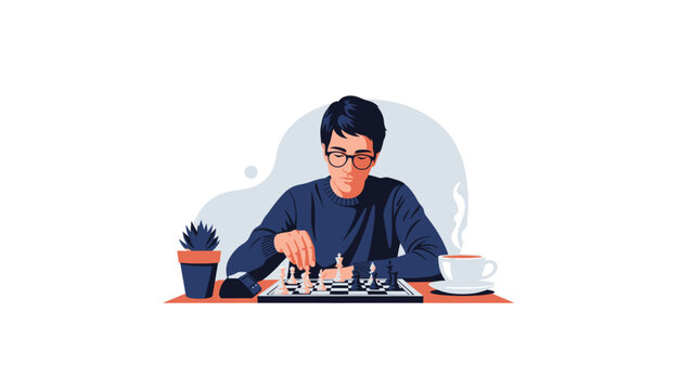 Young adult man with glasses coding.