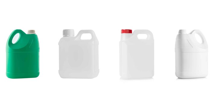 Set of Plastic Chemical Containers Isolated on White Background. industrial, packaging, storage, and product mockup concepts.