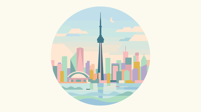 Iconic CN Tower and Toronto Skyline Illustration.