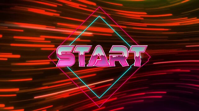 Neon START logo starting as wireframe, drawing diamond and sweeping trails for tech title reveal