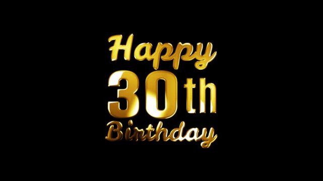 Happy 30th Birthday golden luxury text animation glitter particles black background anniversary party
