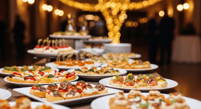 Gourmet appetizer canapes and bruschettas at a luxury banquet