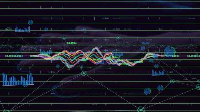 Operator moving hands behind dashboard, causing waveform peaking and pulsing nodes for analytics