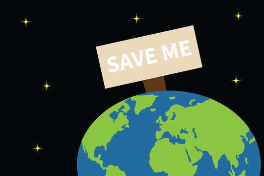 Environmental illustration of Earth with  Save Me message, promoting awareness about climate change and sustainability