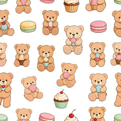Obraz premium Seamless pastel teddy bears holding sweets