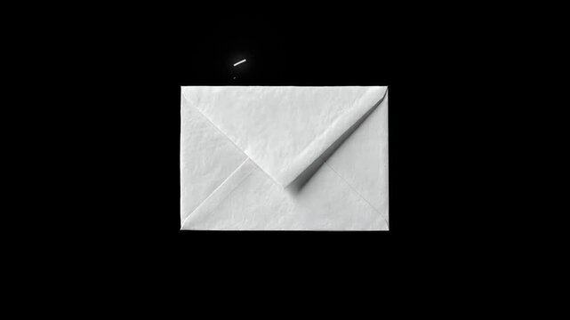 Minimalist white envelope icon on black background, a clean stationery motif representing mail, delivery, and communication concepts.