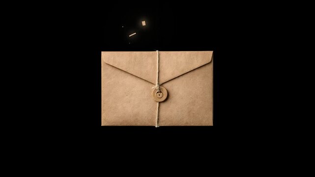 Small brown Kraft Envelope Bound with String on Black Background for Mail and Stationery Concept.