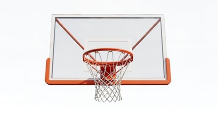 Naklejka premium Modern Basketball Hoop with Transparent Backboard and Orange Rim Against White Sky