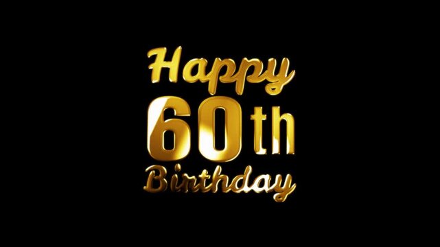 Happy 60th Birthday golden luxury text animation glitter particles black background anniversary party
