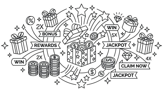 Casino concept with playing cards poker chips dice and roulette wheel symbols.