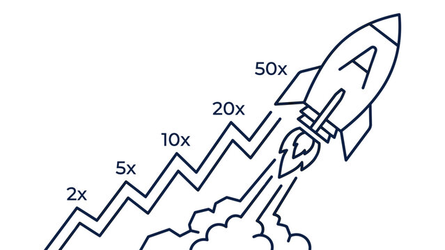 Rocket launch for profit increase with multiplier growth graph.
