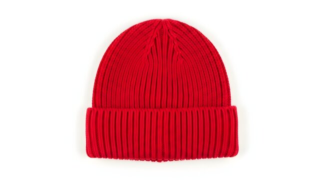 Bright Red Knit Beanie Hat Isolated on White Background Winter Fashion Accessory for Warmth and Style Apparel for Cold Weather Season