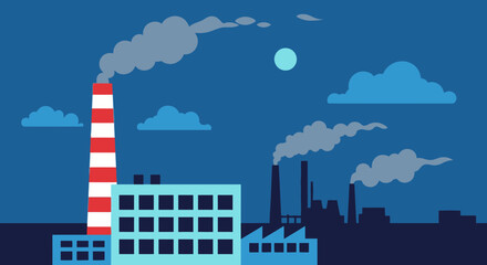 Obraz premium Industrial Factory with Smokestacks and Polluted Sky.