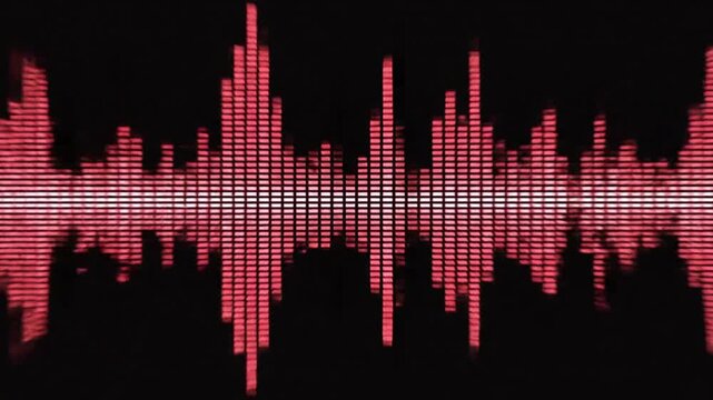 Red digital equalizer displaying sound waves on black background