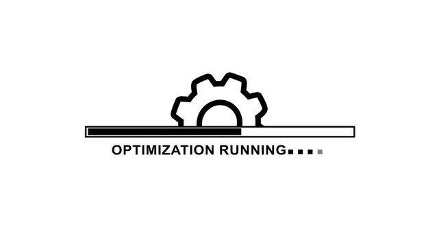 Optimization running bar icon animation on black background. white color setting and optimization icon animated. Abstract circuit 4k animation white background optimization running bar icon video.