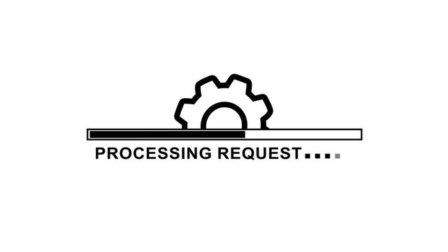 Processing request bar icon animation on white background. black color setting and processing icon animated. Abstract circuit 4k animation white background processing request bar icon animation video.
