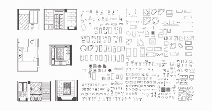 Master Bedroom and Bathroom Interior Design Layout with Furniture Plan and Architectural Drafting Tools