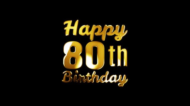 Happy 80th Birthday golden luxury text animation glitter particles black background anniversary party
