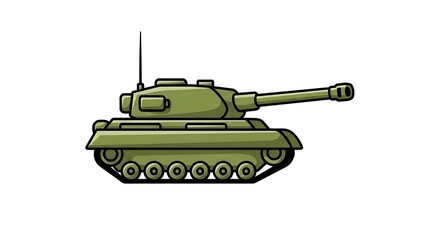 Fototapeta premium A simple illustration of a military battle tank in a side profile view, showcasing its tracked wheels and turret