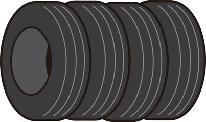 縦置きの4本の黒いタイヤのイラスト（アイソメトリック図） © yotsuda