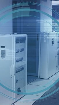 Vertical video: Cyan Cyber Security label appearing, cabinets undergoing HUD scan confirming access