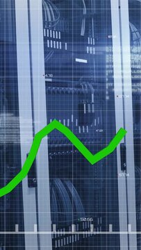 Vertical video: Glass rack getting feed, HUD plotting green line showing varying network health