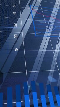 Vertical video: Data feed starting biz dash bars rising lines tracing and numbers updating for BI