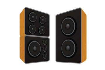 Fototapeta premium Modern audio speaker set in format vector illustration featuring wooden texture sides and clean black front panels.
