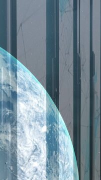 Vertical video: On play planet turning left as bars sliding showing mesh, specks for data designers