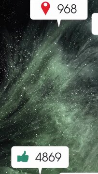 Vertical video: Notification bubbles entering from right and bottom, clustering to show engagement