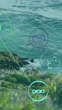 Vertical video: HUD overlay activating on load forming web animating heart mail like for marketing