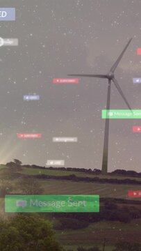 Vertical video: Cursor clicking Send Message, turbine turning while badges appearing to show flow