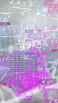 Vertical video: Central tower framing, math grid sparking paint, doodles, LIKED badge for design