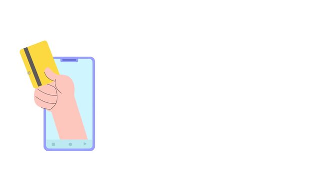 Mobile payment animation with credit card for online shopping concept