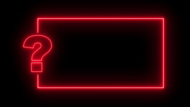 Question mark neon sign light on black background. Quiz trivia game competition. blue neon question mark frame for quizzes and FAQs. Game announcement neon message. 4k black background icon animation