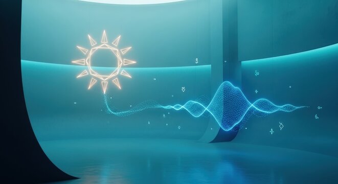OTEC Ocean Thermal Energy Conversion Concept: Holographic Sun and Wave Projections in Futuristic Space